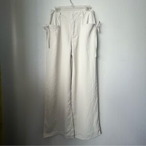 Princess Polly Hosanna Cream High Rise Wide Leg Side Tie Pants 10